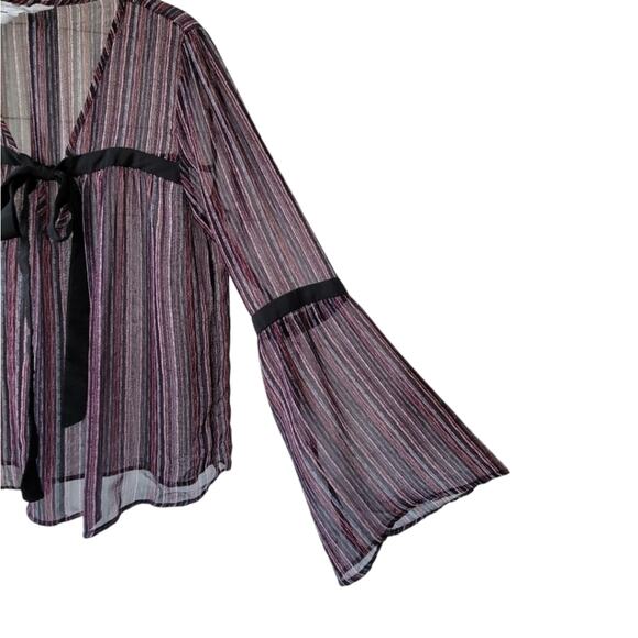 BCBG GENERATION S Sheer Bell Sleeve Ribbon Tie Blouse Whimsigoth Fairy Grunge - Picture 8 of 13